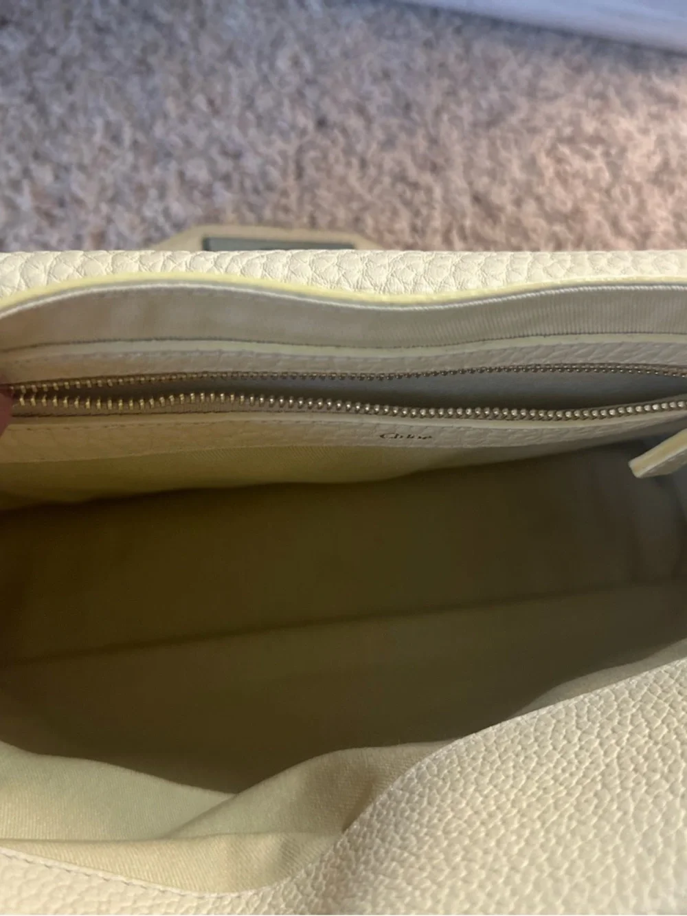 Chloe Cream Leather Shoulder Bag with Gold Chain